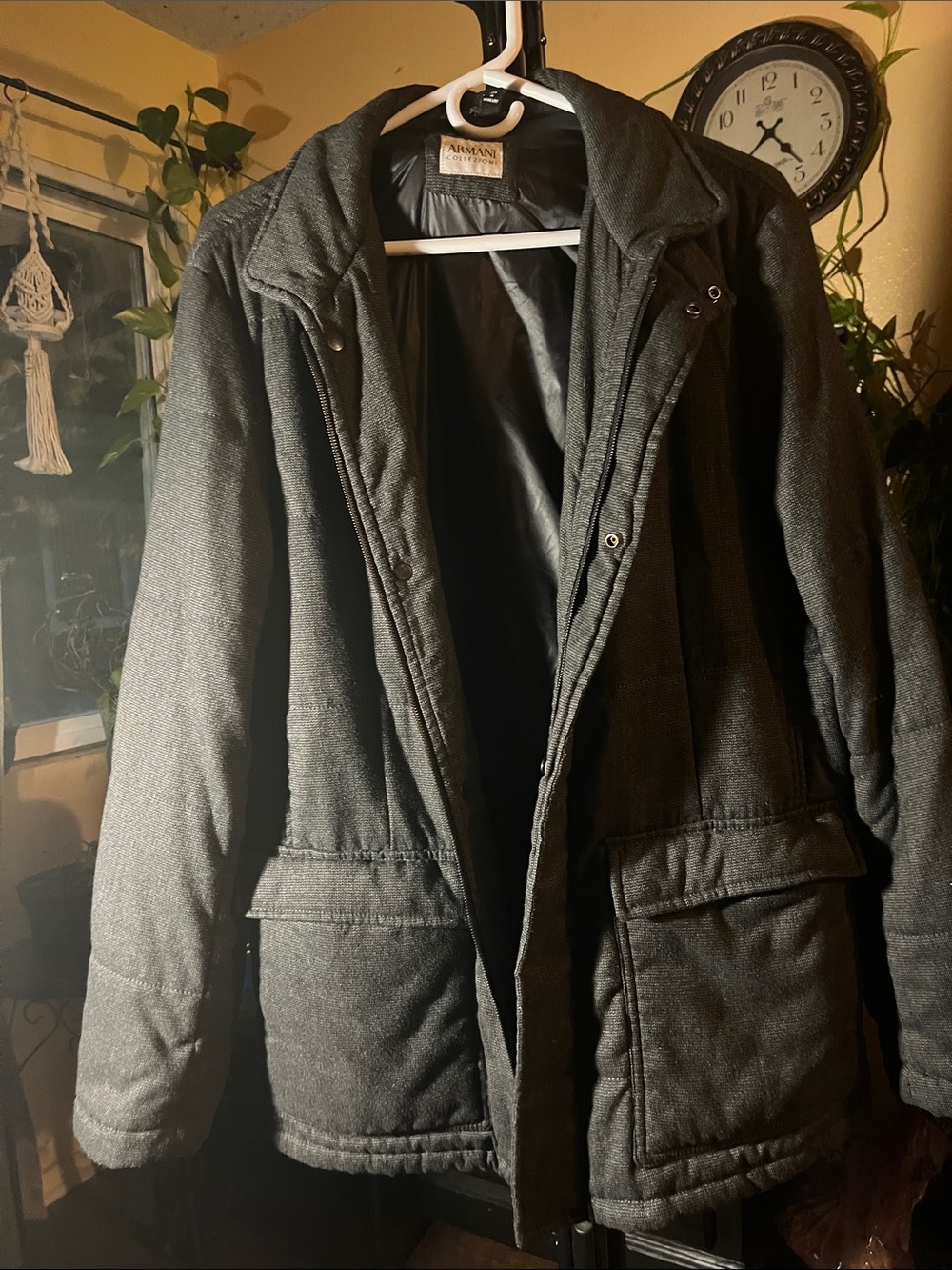 Armani Exchange Men's Dark Gray Quilted Parka Jacket